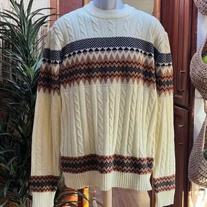 VTG JCPenney Fair Isle Sweater XL Tall | 90s Cable Knit Cream Pullover Grandpa